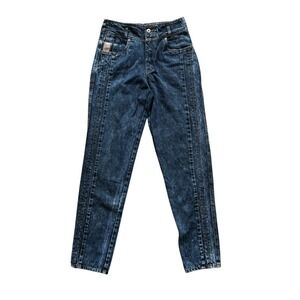 Vintage Acid Wash Jeans High Waist Mom Jeans 80s 90s Dark Wash Denim Pants Sz30L